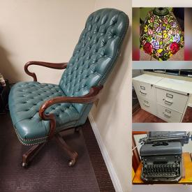 MaxSold Auction: This online auction features Victorian parlor chair, stained glass Tiffany-style lamp, office chairs, tin wall art, executive desk, refrigerator, antique desks, filing cabinets, and much more!!