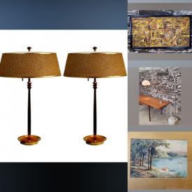 MaxSold Auction: This online auction features Harvey Guzzini arc lamp, vintage art pottery, guitar amps, Franz Gruber oil painting, Julian Ruggles Seavey Painting, art glass, brass chandelier, Balkan Brac guitar, Antique German stein, and much, much, more!!