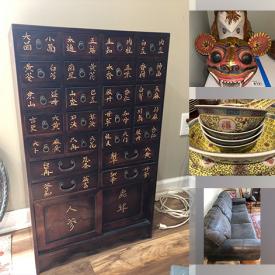 MaxSold Auction: This online auction includes antique tapestries, antique Chinese porcelain, framed original artwork, furniture such as sofa with nailhead accents, Somerton sideboard, dining room table, living room chairs, wrought iron outdoor chairs, and lighted curio cabinet, Tiffany style lamps, area rugs, and more!