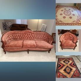 MaxSold Auction: This online auction includes furniture such as an electric recliner, futon, antique sofa, antique armchair and others, rugs, silk plants, Danby mini fridge, mirror wall clock and more!