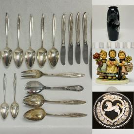 MaxSold Auction: This online auction features antique cup plates, sports trading cards, Hummel figurines, Napco figurines, crystal wine glasses, sterling silver baby spoon, Swarovski figurines, Wedgwood serving pieces. Russian nesting dolls, and much, much, more!!