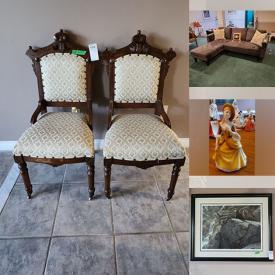 MaxSold Auction: This online auction includes Royal Doulton, Wedgwood, framed artwork, furniture such as Victorian style parlour chairs, wood side tables, china cabinet, and wood armoires, glassware, fine china, Roomba vacuum, sporting goods and much more!