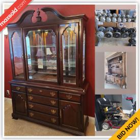 MaxSold Auction: This online auction includes furniture such as china cabinets, Broyhill loveseat, wood end table, wood dresser, antique wood cabinet, wood nightstand, antique secretary desk, Cal King bedroom set, highboy chest, vintage Teakwood buffet, rocking chair and others, Go Go scooter, classic Rail Train set, Continental Systems fitness equipment, Schwinn bike and other exercise equipment, vintage bandsaw, Craftsman drill and other power tools, electronics, kitchenware, wall art, Royal Doulton and other china, Miche bags, decor, costume jewelry and much more!