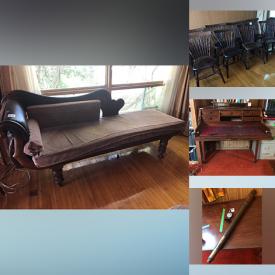 MaxSold Auction: This online auction includes furniture such as a workbench, filing cabinet, tables, 4 poster bed, antique desk, secretary, chaise lounge, stools, bookcases, nesting tables and others, vintage Melmac and other kitchenware, home supplies, accessories, books, office supplies, Seederer-Kohlbusch scale, microscope, early telescope, polar planimeters, Curta hand held calculator, tools, Kenmore fridge and more!