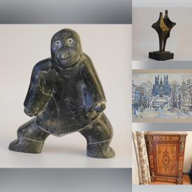 MaxSold Auction: This online auction features teak floor lamp, sculptural wine bottle holder, Inuit sculptures, vintage wall carving, silver jewelry, area carpet, art pottery, art glass, Will Magee original painting, African wall mask, Jon Partiridge ceramic wall picture, watch, art books, and much, much, more!!!