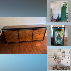 MaxSold Auction: This online auction includes furniture such as a La-Z-Boy couch, chinoiserie, wood bench, side table, dresser, folding table, dining table, chairs and others, Siemens front load dryer, stained glass art, floor fans, tools, hardware, work lights, electric lawnmower, garden decor, quilts, sewing patterns, supplies, quilting material, china, kitchenware, small kitchen appliances, Byers Choice figurines and other seasonal decor, costume jewelry and more!