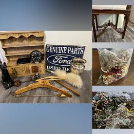 MaxSold Auction: This online auction features antique cast iron bed frame, designer ties, vintage jewelry, egg cup collection, vintage ruler collection, vintage books, milk glass, antique wicker baskets, garden planters, galvanized washing tubs, tiki torches, and much, much, more!!