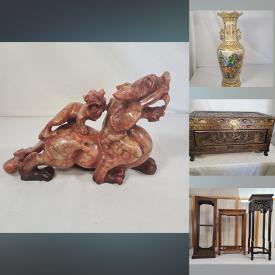 MaxSold Auction: This online auction features stone carved figures, pop art sculpture, blue & white vases, vintage carved cedar trunk, hand-carved boxwood netsuke, walking stick collection, pottery vase, gold-tone kiseru pipes, snuff bottles, Japanese-inspired plates, incense burners, geisha dolls, salt & pepper shakers, art glass, and much more!!