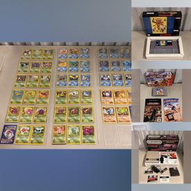 MaxSold Auction: This online auction includes Star Wars toys, Razer Kraken headphones, Atari 2600 console, Sega Genesis, PS2, Nintendo 64, and other games, Barbies, Mega Man figure, Funko Pops, Celebration Pikachu figure and other toys, Pokemon cards, Magic the Gathering cards, board games, comic books, Tobi robot smartwatch, gemstones, Nintendo power glove, Sony soundbar, remote controlled fireplace, wall art, hardware, industrial lamp, bicycles, ladder, camping supplies and many more!