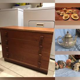 MaxSold Auction: This online auction includes vintage rocking chairs, vintage teak drawers, baby chairs and other furniture, linens, vintage banker’s lamp, wall art, kids bike, vintage telephones, printer, suitcase, Royal Winton china set, vintage books, china, Toby mugs, clothing and more!