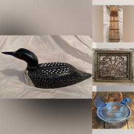 MaxSold Auction: This online auction features vintage duck decoys, stained glass windows, primitive tools, stoneware pot, pottery mask, brass sink, vintage wood windows, metal signs, pebble art, and much, much, more!!