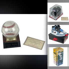 MaxSold Auction: This online auction features sports memorabilia including baseballs, trading cards, bobbleheads, Jordan shoes, and Pokemon cards, boots, headset, and much more!!