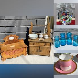 MaxSold Auction: This online auction includes an antique wash basin set, Royal Albert, Johnson Bros and other china, Royal Doulton Pooh figurine, vintage cookbooks, clothing, accessories, wall art, Singer treadle sewing machine cabinet drawers, vintage dollhouse furniture, CDs, souvenir spoons, antique insulators, ceramic animals, books, Speedrite check writer, vintage Carl Schulz binoculars, Friden postal scale, vintage tabletop showcase cabinet and more!
