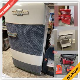 MaxSold Auction: This online auction features power & hand tools, crystal chandelier, Ikea dressers, vintage refrigerator, toolbags, rolling tool chest, hardware, electric supplies, chainsaw, and much, much, more!!!