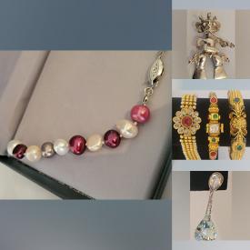 MaxSold Auction: This online auction features gemstone jewelry, sterling silver pendant/brooch, vintage compacts, statement necklace, brass buckle, Swarovski jewelry, charm bracelet, and much, much, more!!