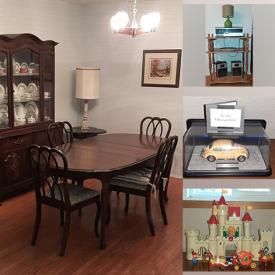 MaxSold Auction: This online auction includes cherry wood dining room set, maple bedroom set, maple kitchen table with chairs, lamps, record player, Franklin Mint model cars, Simoniz pressure washer and more!