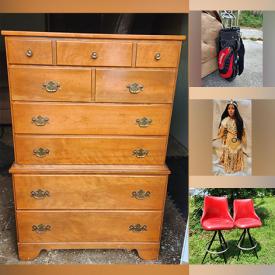 MaxSold Auction: This online auction features Ethan Allen bedroom furniture, futon, women’s shoes, small kitchen appliances, golf clubs, porcelain dolls, MCM barstools, and much more!!