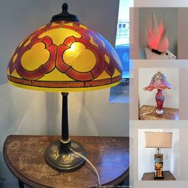 MaxSold Auction: This online auction includes a Rougier Montreal tulip lamp and other lamps, ashtrays, wall art, speakers, Royal Crown Imari polar bear figure, toy trains, retro radio, Gothic ceiling lamp, Royal Winton china, paperweights, brass items, Marigold canvas bowl, cottage ware, cast iron scale, wood canes, duck decoys and more!