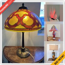 MaxSold Auction: This online auction includes a Rougier Montreal tulip lamp and other lamps, ashtrays, wall art, speakers, Royal Crown Imari polar bear figure, toy trains, retro radio, Gothic ceiling lamp, Royal Winton china, paperweights, brass items, Marigold canvas bowl, cottage ware, cast iron scale, wood canes, duck decoys and more!