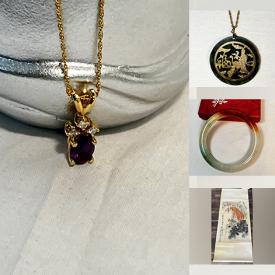 MaxSold Auction: This online auction features gold ring & cuff links, gold chain & gemstone pendant, watches, coins, jadeite pendants & bracelet, Asian scroll artwork, and much more!!