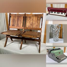 MaxSold Auction: This online auction includes a teak two-seat folding bench, party mirror ball kit, Alpine Mobile Media speakers, cassette player, Mikasa, kitchen decor, kitchenware,vintage Hohner melodica, seasonal decor, Shark iron, furniture covers, pocket tools, vintage Minolta film camera, vintage Royal manual typewriter, heavy duty work lights and more!