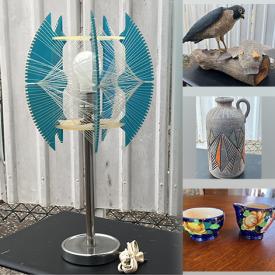 MaxSold Auction: This online auction features retro table lamp, antique cast radio speaker, vintage model kits,  Tilgmans Keramik vase, antique lanterns, antique books, Wade figures, teak tables, Majolica pottery, and much, much, more!!