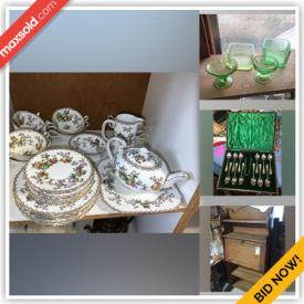 MaxSold Auction: This online auction includes vintage Fisher Price toys, uranium glass, area rugs, vintage crates, furniture such as antique secretary desk, antique chairs, and antique jam cupboard, hardwood flooring, vintage lamps, fine china, railroad lanterns, sterling silver jewelry, USB turntable, Samsung TV, and much more!