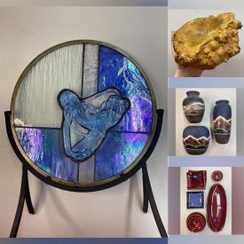 MaxSold Auction: This online auction includes art such as stained glass, original oil paintings, handmade pottery and framed posters, burled wood bowls, side tables, Le Creuset stoneware, glassware, antique silver cutlery, small kitchen appliances, exercise machines and much more!