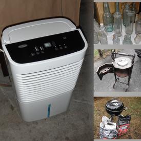 MaxSold Auction: This online auction includes a Whirlpool dehumidifier, hardware, tools, Sony CD changer, JBL surround processor, vintage pipe stand, Du berry Imperial Ware china, garden supplies, wood truck, plants, picnic items, Koolatron cooler, workstation, seasonal decor, kitchenware, small kitchen appliances, books, pine storage rack, milk crates, wall art and more!