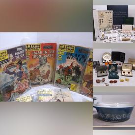 MaxSold Auction: This online auction features lunchbox, Avon jewelry, Marvel figures, ink stamps, comics, coins, Sebastian miniatures, Precious Moments, jewelry, vintage pink glass, sports collectibles, Madame Alexander dolls, David Winter houses, art glass, antique postcards, kids books, stamps, vintage Indiana Harvest dishes, cookie jar, and much more!