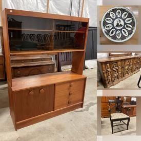 MaxSold Auction: This online auction includes collector plates, furniture such as dressers, sofas, night tables, headboards, antique chairs, retro dining hutch and buffet, dining tables and recliners, antique Eaton trunk, new plumbing and hardware supplies, wall art, light fixtures, pedestal sinks, and much more!