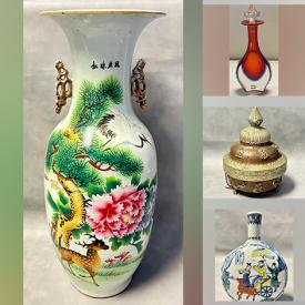 MaxSold Auction: This online auction features art glass, perfume bottles, Evesham dishes, onyx eggs, Royal Doulton figurines, Chinese ginger jar, Rosenthal wall plate, stone sculpture, Lladro figurine, teacup/saucer sets, watches, cameras, and much, much, more!!