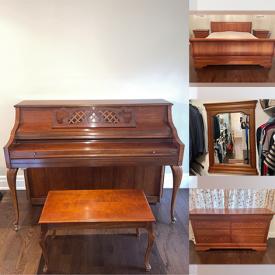 MaxSold Auction: This online auction includes a Kimball piano, wall fixtures, lights, furniture such as bedframes, living room chairs, desk, table, nightstands and more!