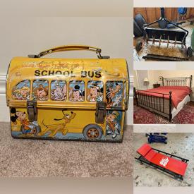 MaxSold Auction: This online auction includes furniture such as MCM chairs, office chair, Tina designer chair, stools, Restoration Hardware bed and others, aerator, lawn dethatcher and other yard tools, auto crawler, light fixtures, toboggan, clothing, accessories, Mega Bloks dragons, Legos and other toys, Coleman stove, skates, handmade dragon kite, Xbox 360, small kitchen appliances, kitchenware, books, electronics, Spode and Meakin china, faux plants, vinyl records, wall art, decor, pet crates, tools, hardware, sports gear and much more!