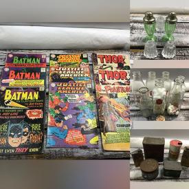 MaxSold Auction: This online auction includes collector plates, collector tins, vintage bottles, copper ware, carnival glass, vintage comic books, FireKing, Jadeite, vintage tools, home decor, ladies’ clothing, 45 RPM records, and much more!