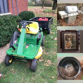 MaxSold Auction: This online auction features riding lawnmower& cart, yard tools, concrete planters, BBQ grill, ceramic art, textile art, costume jewellery, watches, gold jewellery, microscope, Lladro figurine, chest freezer, clay sculpture, art glass, stained glass panel, area rugs, power & hand tools, pond supplies, and much, much, more!!