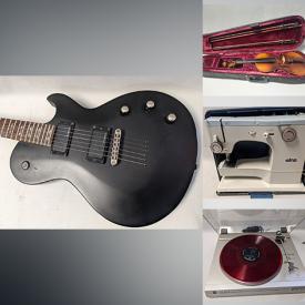 MaxSold Auction: This online auction features guitar, antique violin, TV, sewing machines, amps, stereo components, Mary Ann Peneshue lithograph, Benjamin Chee Chee print, vintage ink prints, stone sculpture, cameras, modernist clock, art glass, table lamps, golf balls, vinyl records, vintage Pyrex, and much, much, more!!!