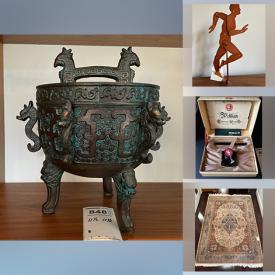 MaxSold Auction: This online auction features Chinese Censor ice bucket, teak furniture, art glass, small kitchen appliances, art pottery, leather furniture, glass tables, men’s shoes & clothing, antique Koren Tansu chest, printer, office supplies, Inuit sculpture, area rugs, live plants, standing floor lamp, Asian chest, hand tools, A. J. Casson Litho, pet products, Riedel wine glasses,  and much, much, more!!
