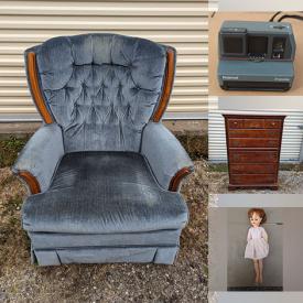 MaxSold Auction: This online auction includes furniture such as a rocking swivel chair, highboy dresser, boardroom table, filing cabinets, card table and chairs, nightstands, deck table, foot stool, rocking chair and others, drones, Cadillac radio, cleaning supplies, office supplies, walker, Kirkland Santa decor, Christmas decor and other seasonal decor, computer accessories and other electronics, clothing, shoes, champagne glassware, kitchenware, plant starter kit, decor, religious keepsakes, bible, 1950s doll, storage bins, Polaroid camera, calligraphy set and much more!