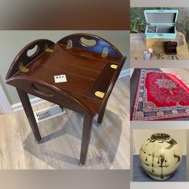 MaxSold Auction: This online auction includes commemorative plates, signed wall art, fishing tackle, furniture such as 2 drawer desk, display cabinets, entertainment centre, and dressers, power tools, ceramics, glassware, Chinese books, iRobot Roomba, Squire amp, area rugs, record albums, kids’ toys, and more!