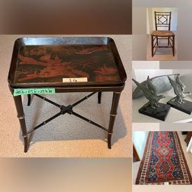 MaxSold Auction: This online auction features Persian area rugs & runner, vintage wash basin, desks, antique pine trunk, tub chair, patio furniture, bar stools, planter, Spode figurines, Royal Copenhagen figurines, model ships, small kitchen appliances, decanters, fishing gear, hand tools, yard tools, and much, much, more!!