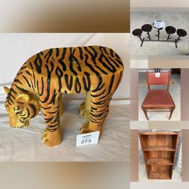 MaxSold Auction: This online auction includes furniture such as a side chair, bookcase and others, candelabras, vintage books, kitchenware, tiger plant stand, Murano glassware, Lenox, kids ride on toys, Mikasa, pottery, carved stone decor, fire pit and much more!