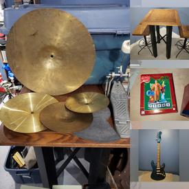 MaxSold Auction: This online auction features metal detector, cymbals & stands, bar table & stools, Elvis Christmas ornaments, power tools, electric & acoustic guitars, tent, guitar amp, NIB LED lanterns, small kitchen appliances, barware, and much, much, more!!