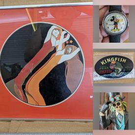 MaxSold Auction: This online auction features John L Eastman serigraphs, Joyce Roybal originals, Mickey Mouse watch, antique books, collectible paper ephemera, toy cars, vintage Japanese tea set, MCM furniture, AC window unit, coins, Elvis record collection, comics, and much more!