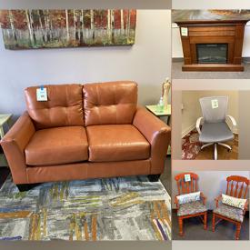 MaxSold Auction: This online auction includes furniture such as mesh office chairs, desks, folding tables, lectern, electric fireplace, cloth dresser, Windsor chairs, loveseat, faux leather club chairs and others, Keurig, pillows, rugs, wall art, lighted tree, cat lamp, HP printer, home items and more!