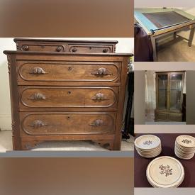 MaxSold Auction: This online auction includes furniture such as a buffet, chest of drawers, chairs, lamp table, recliner, desk, drafting table, stuffed chair, weight bench, lamp table, desk and others, Pfaltzgraff, glassware, punching bag, woven basket, stroller and more!