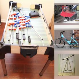 MaxSold Auction: This online auction features electric bike, lawn mower, snow blower, foosball table, treadmill, dryer, computer towers, leather winter jackets, telescope, and much, much, more!!!