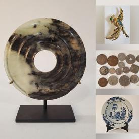 MaxSold Auction: This online auction includes Chinese vases, bowls, dishware, brass ink pots, Rose Quartz grapes, Jade animals, grooming accessories, decorative spoons, toy belt buckle, Carl Wetzlar binoculars, jewelry, coins, cast iron embosser, Indian wooden box and much more!