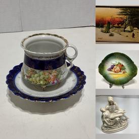 MaxSold Auction: This online auction features Foo Dog statues, teacup/saucer sets, Fernando Viana original oil, decorative plates, Nippon hand-painted plates, hardcover books, Pieta sculptures, Asian scrolls, and much, much, more!!!