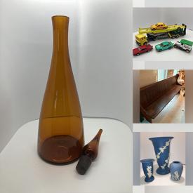 MaxSold Auction: This online auction features art glass, teacup/saucer sets, Indiana glass, wooden carved statue, church pew, crock, beer stein, vintage pottery, cranberry glass, stamp, antique wooden crates, and much, much, more!!